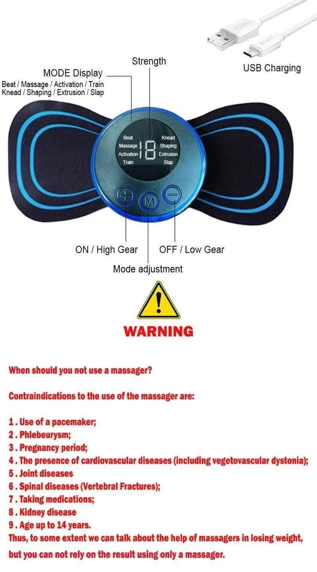 Rechargeable Mini Electric Massager with 8 Massage Modes & 19 Intensity Levels