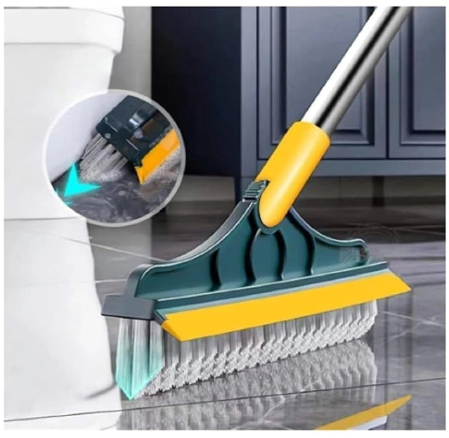 Premium 2-in-1 Floor Scrub Cleaning Brush & Wiper | Heavy-Duty Long Handle Floor Cleaning Tool