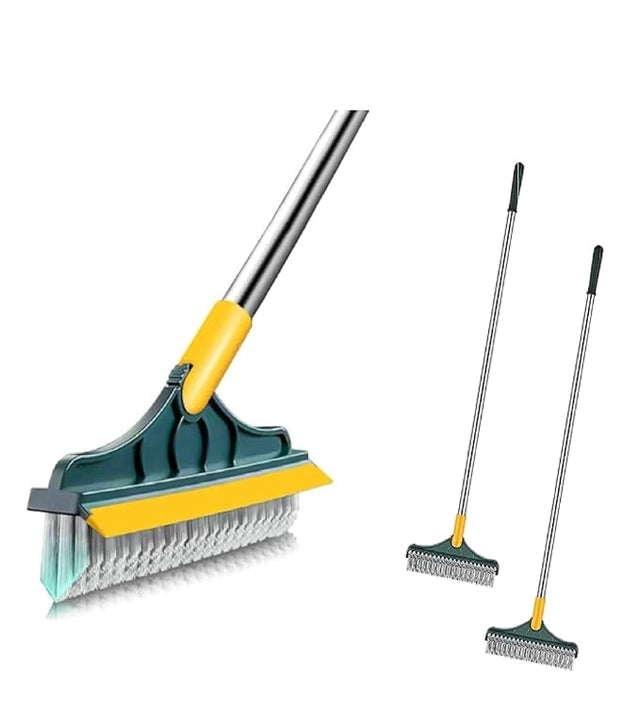 Premium 2-in-1 Floor Scrub Cleaning Brush & Wiper | Heavy-Duty Long Handle Floor Cleaning Tool